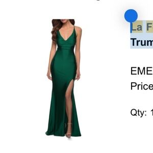 La Femme Green Ruched Sweetheart Maxi Gown